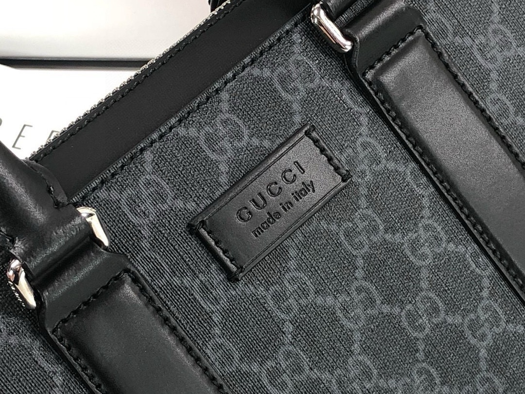 Gucci Briefcase black/gray GG with black leather and blue/red strap model 474135 PVC